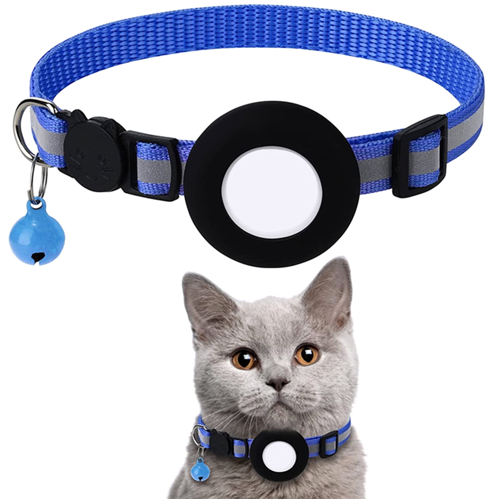 EKOUSN Cat Collar Reflective Cat Collar With AirTag Holder And Bell For