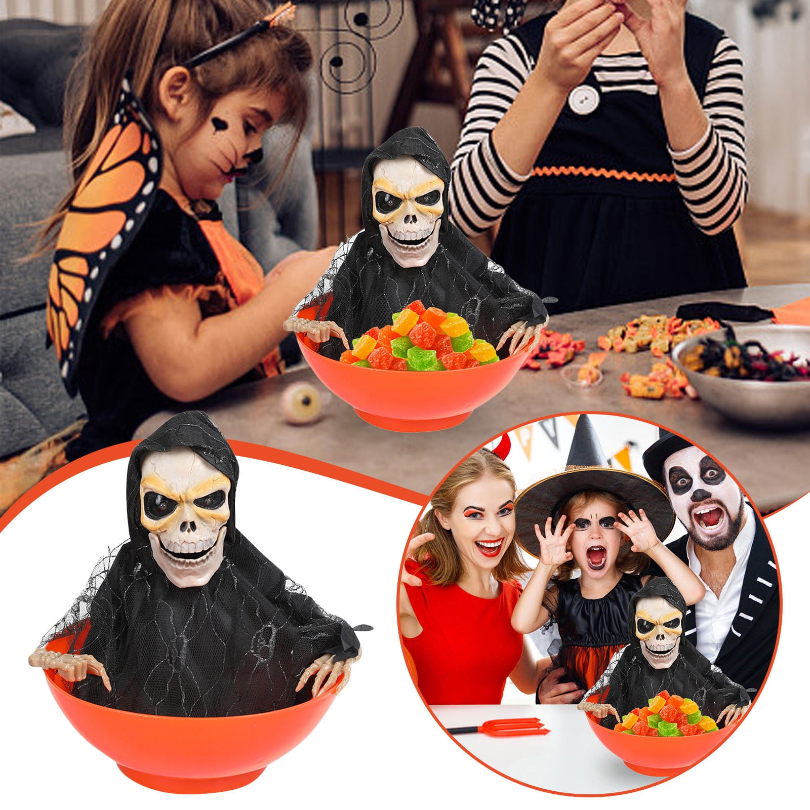 EKOUSN Halloween Candy Bowl, Animated Skeleton Candy Dish With Motion