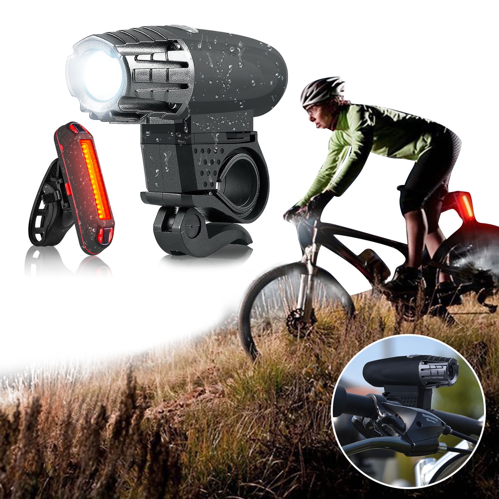 EKOUSN LED Bike Light High Bright USB Rechargeable Bicycle Light Set