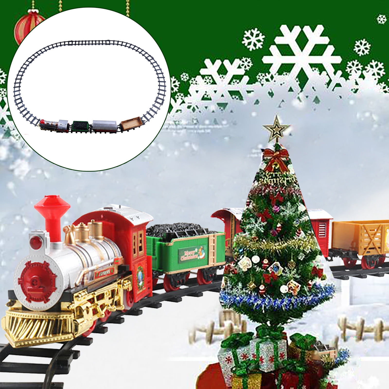 EKOUSN Lights And Sounds Christmas Train Set Railway Tracks Toys Xmas