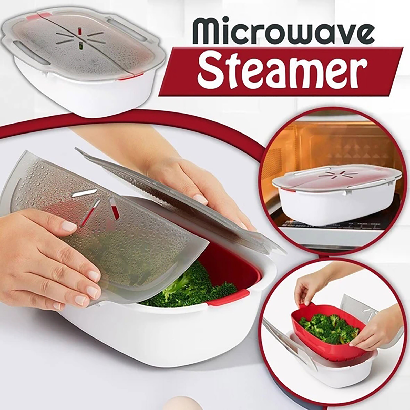 EKOUSN Microwave Steamer Collapsible Bowl Steamer Meal Prep Detachable