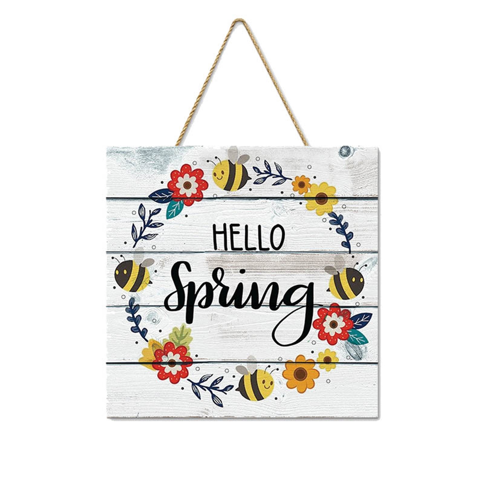 EKOUSN Spring Wreath Decorative Door Sign Wooden Door Sign