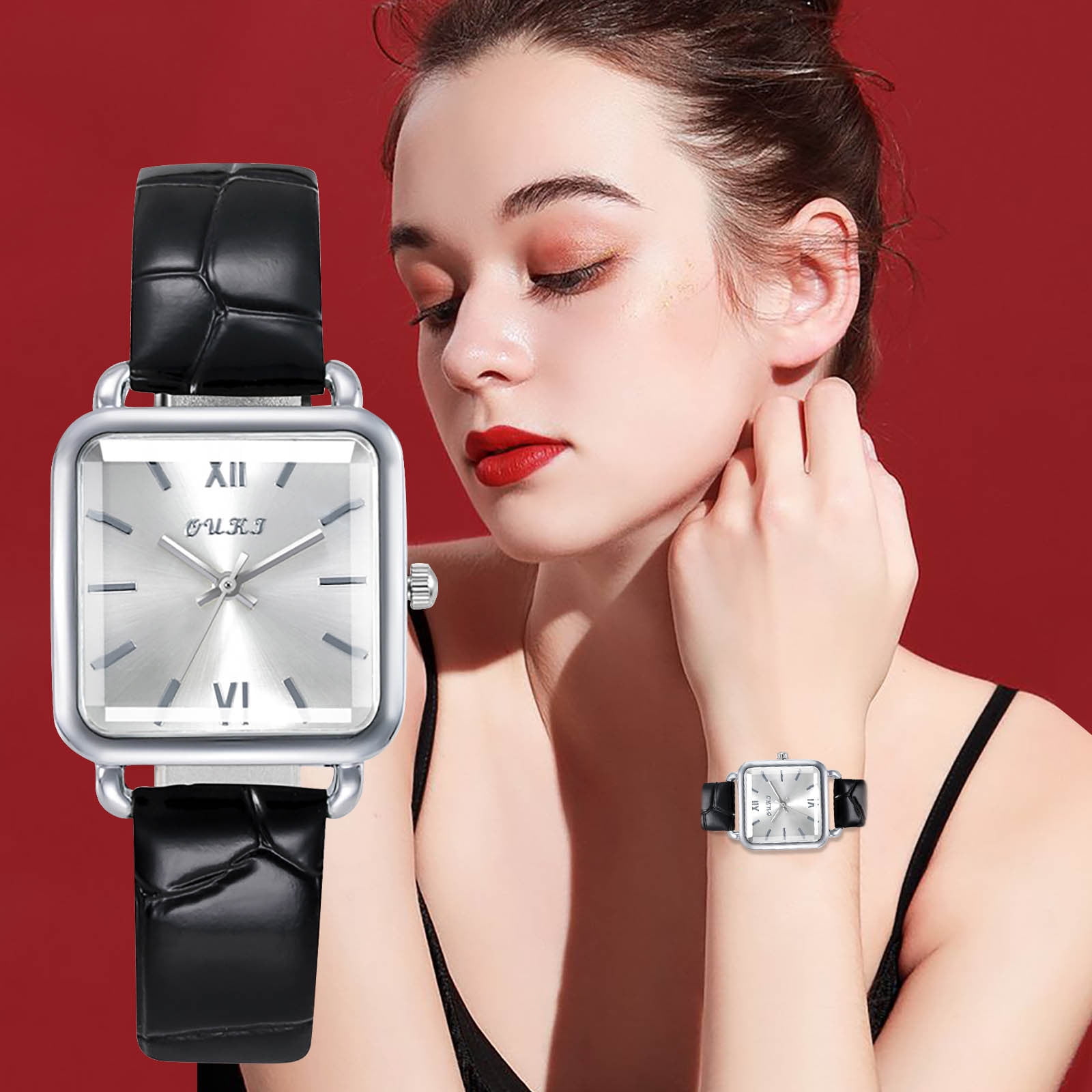 EKOUSN Vintage Square Case Compact Dial Style Belt Watch Ladies Watch