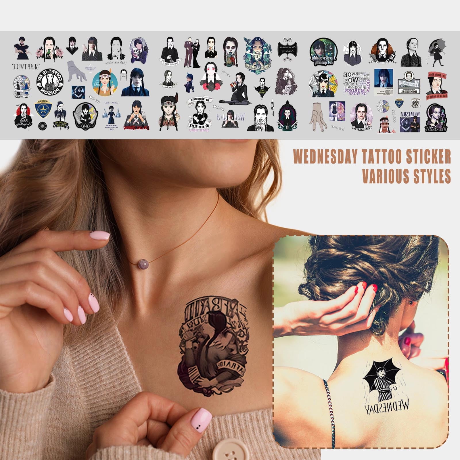 EKOUSN Wednesday Temporary Tattoos For Kids 8 Sheets Birthday Party Supplies Favors Tattoos Stickers Party Decorations For Boys Girls Room Decor Wednesday Addams Family