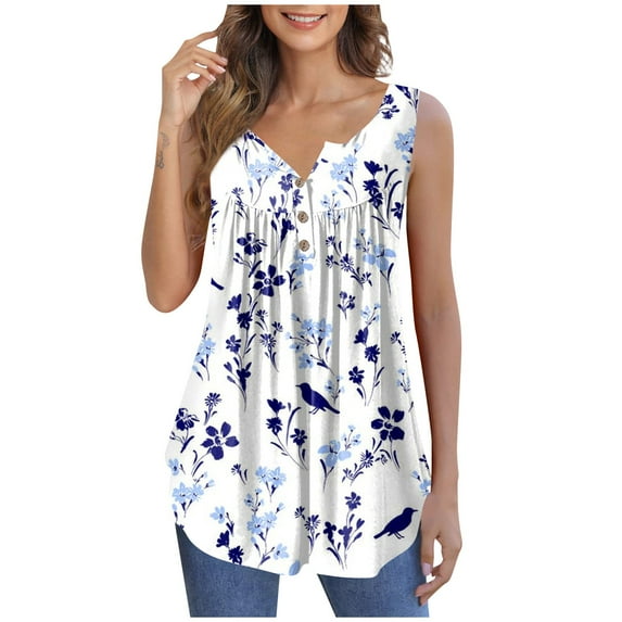 EKOUSN Womens Casual Sleeveless Camis Tank Tops Loose Fit Cute Tunic Pleated Fashion Shirts