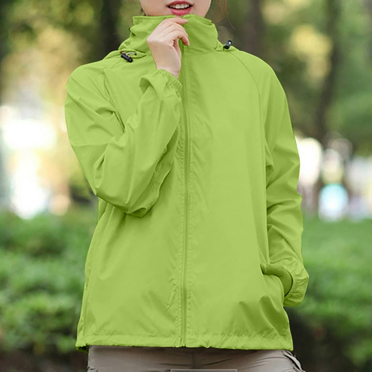 EKOUSN Womens Coats Jackets for Women Solid Colored Hooded Long Sleeved Windbreaker Sun Outdoor Sports Womens Tops Green 1X
