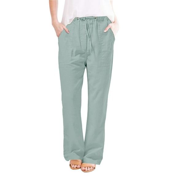 EKOUSN Womens Fashion Cargo Pants Women Casual Cotton Hemp Drawstring Solid Color Beach Trousers Plus Size Womens Pants Mint Green 1X
