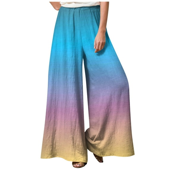 EKOUSN Womens Fashion Cargo Pants Women Fashion Loose Casual Gradient Print Elastic Waist Pocketless Wide Leg Casual Plus Size Womens Pants Light Blue M