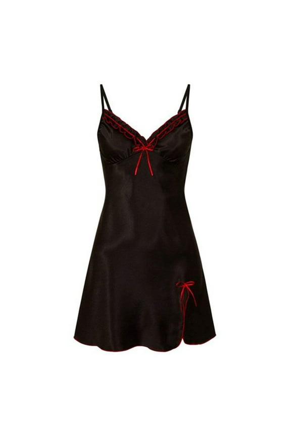 Womens Fashion Shapewear Full Figure Bras T-Shirt Bras Dress Satin Slip Silk Bow Solid Color Sexy Sleepwear Lingerie Dress Black 3X