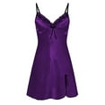 thumbnail image 1 of EKOUSN Womens Fashion Shapewear Full Figure Bras T-Shirt Bras Dress Satin Slip Silk Bow Solid Color Sexy Sleepwear Lingerie Dress Dark Purple L, 1 of 2