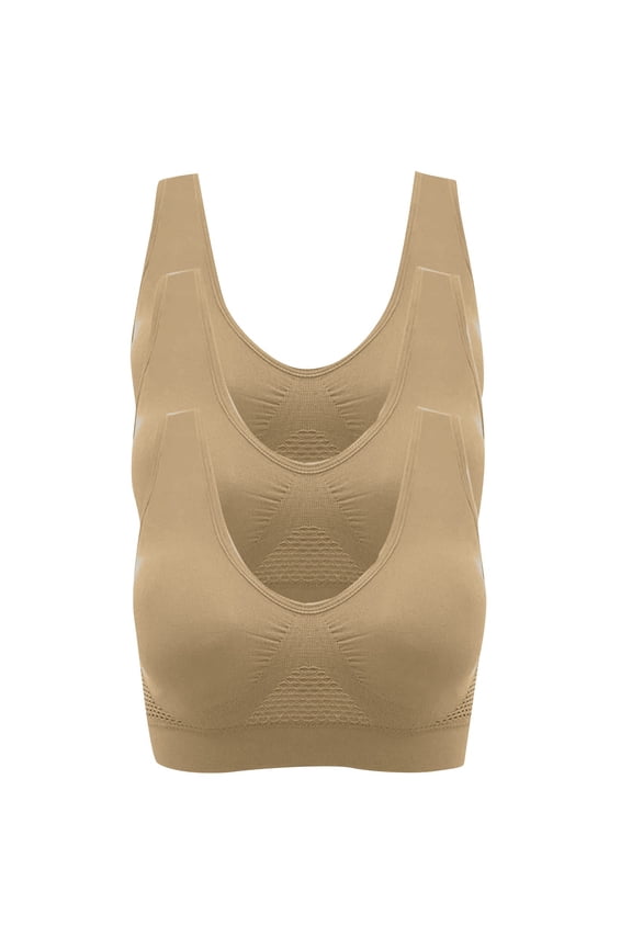 Womens Fashion Shapewear Push Up Bras T-Shirt Bras Sports Bras 3-Pack Seamless Sports Bra Breathable Wireless Push Up Bra With Pads Yoga Running Fitness Bralettes Plus Size Complexion 3X