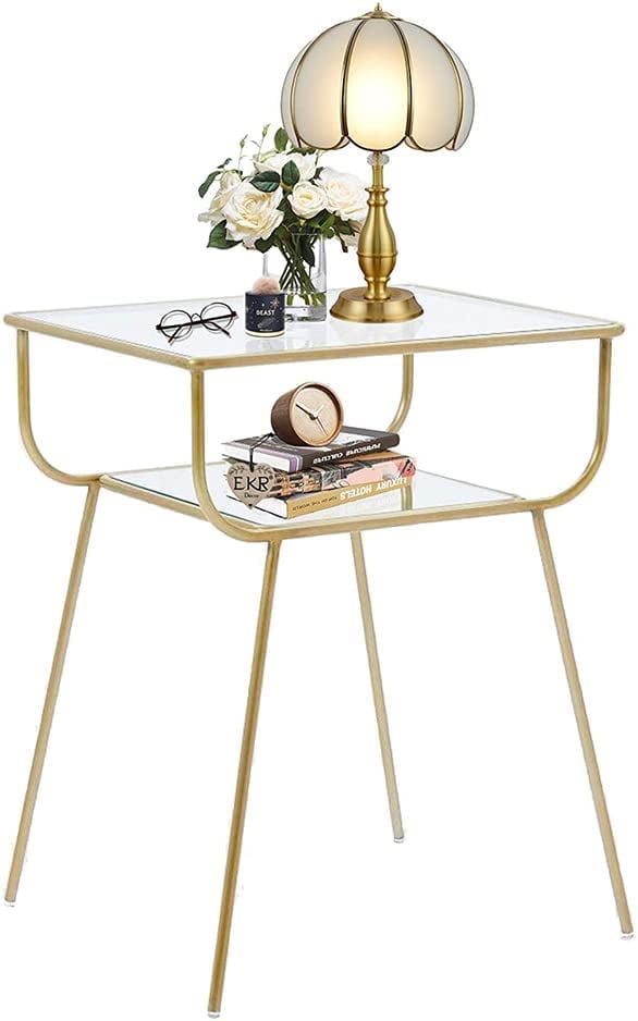 EKR Bedside Table Night Stands Side Table Tempered Glass Top for Bedrooms Living Room Mid Century Accent Metal Gold End Table Modern Living Furniture Home and Kitchen
