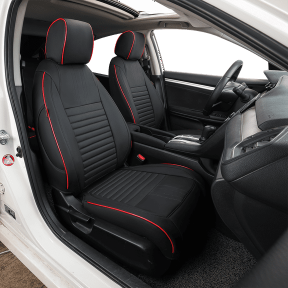 EKR Custom Car Seat Covers Civic Car Seat Covers for Honda Civic Sedan LX 2016 2017 2018 2019 2020 2021 (4 Doors Only) - Leatherette (Black with Red Trim)