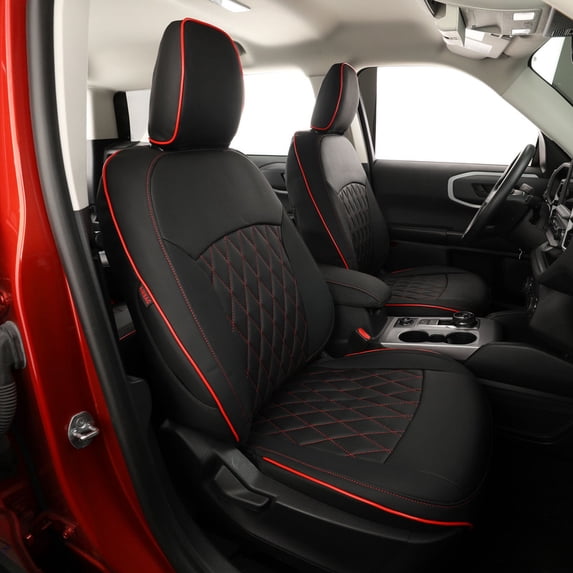 Custom Fit Bronco Sport Car Seat Covers for Ford Bronco Sport Base,Big Bend,Heritage 2021 2022 2023 - Breathable Leather Auto Seat Covers(Full Set,Black with Red Trim)