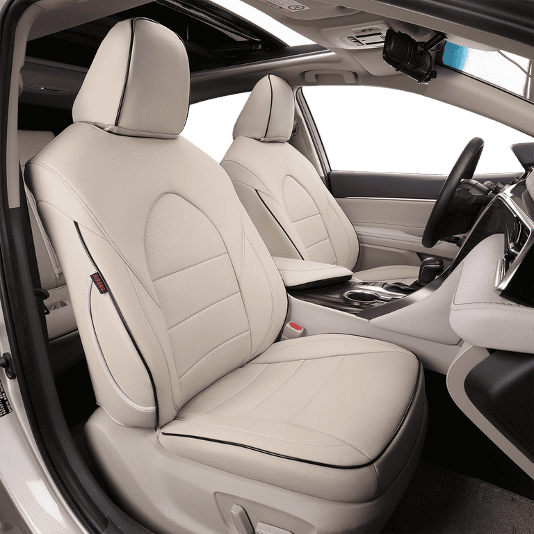 EKR Custom Fit Camry Car Seat Covers for Toyota Camry Hybrid 2012 2013 2014 LE XLE 2015 2016 2017 LE SE XLE Full Set Leather Auto Seat Covers Beige