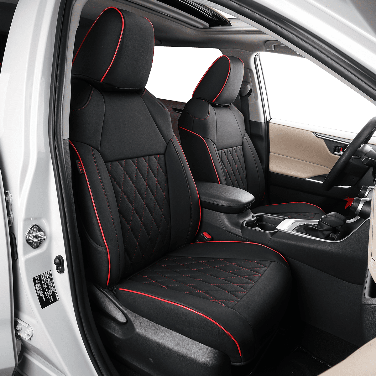 EKR Custom Fit Corolla Car Seat Covers for 2020 2021 2022 Toyota Corolla L LE Full Set Leather Auto Seat Covers Black with Red Trim