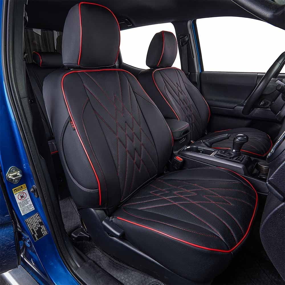 EKR Custom Fit Equinox Car Seat Covers for Chevy Equinox Premier,LS,LT,L,RS  2018 2019 2020 2021 2022 2023-Leather(Full Set,Black with Red Trim) 