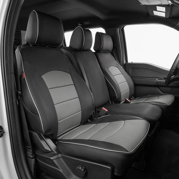 EKR Custom Fit F150 Car Seat Covers for 2021-2026 Ford F150 SuperCrew Lariat & 2023-2026 F250/F350/F450 SuperDuty CrewCab Lariat - Full set Leather (Black with Gray)