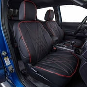 EKR Custom Fit F150 Car Seat Covers for 2021-2024 Ford F150 4 Door SuperCrew XL,XLT,Lariat- Leather (Black with Red Trim)