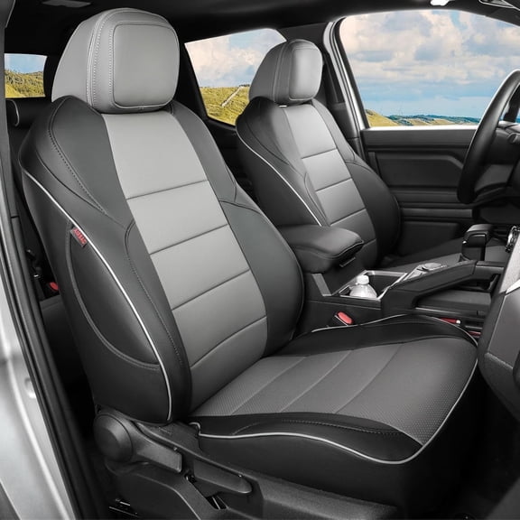 EKR Custom Fit Front Tacoma Car Seat Covers for Select Toyota Tacoma 2024 2025 2026 Double cab SR,SR5,TRD Sport,TRD Off-Road,Limited -Only Front seat Saver,Leather (Black/Gray)