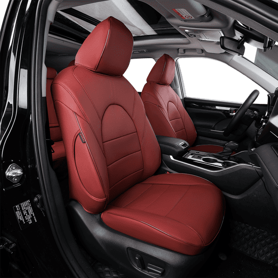 EKR Highlander Seat Covers for SUV Toyota Highlander 2020 2021 2022 2023 2024 2025 2026,2nd Row 40/60 Split,8-Seat, Car Seat Covers Front Rear Seat,Leather Seat Covers Full Set(Burgundy)