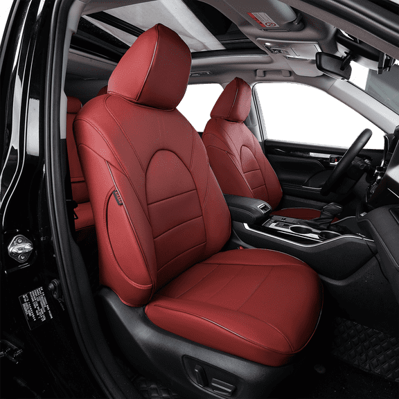 EKR Highlander Seat Covers for SUV Toyota Highlander 2020 2021 2022 2023 2024 2025 2026,2nd Row 40/60 Split,8-Seat, Car Seat Covers Front Rear Seat,Leather Seat Covers Full Set(Burgundy)