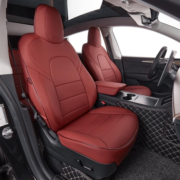 EKR Custom Fit Model 3 Car Seat Cover for Tesla Model 3 2024 2025 Long Range, Base (Only for 5 Seats),Waterproof Seat Protectors faux Leather Full Set(Burgundy)