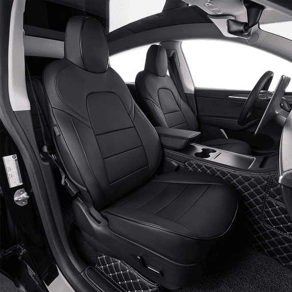 EKR Custom-Fit Tesla Model 3 Car Seat Covers for Tesla Model 3 2017-2023Long Range, Mid Range,Performance, Standard- Full Set ,Full Set Waterproof Leatherette(Black)