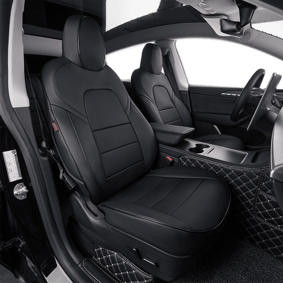 EKR Custom Fit Model 3 Car Seat Covers for Tesla Model 3 2017 2018 2019 2020 2021 2022 2023 2024 - Full Set Leatherette (Black)