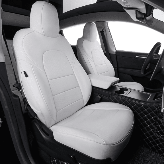 EKR Custom Fit Model 3 Car Seat Covers for Tesla Model 3 2017 2018 2019 2020 2021 2022 2023 2024 - Full Set Leatherette (White)