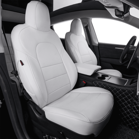 EKR Custom-Fit Tesla Model 3 Car Seat Covers for Tesla Model 3 2017-2023Long Range, Mid Range,Performance, Standard- Full Set ,Full Set Waterproof Leatherette(White)