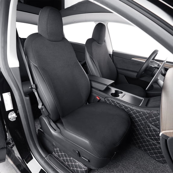 EKR Custom Fit Model Y Car Seat Covers for Tesla Model Y 2020 2021 2022 2023 2024 2025- Full Set Neoprene 5-Seater Saver(Black)