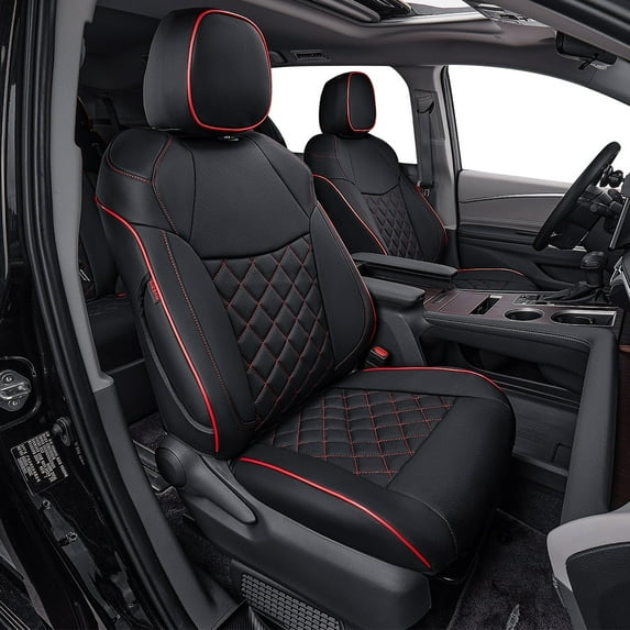 EKR Custom Fit Palisade Car Seat Covers for 2020-2025 Hyundai Palisade XRT,SEL,Limited,SEL Premium 7-Seat,2nd Row 50/50 Split ,Full Set Seat cover Leatherette(Black with Red Piping)
