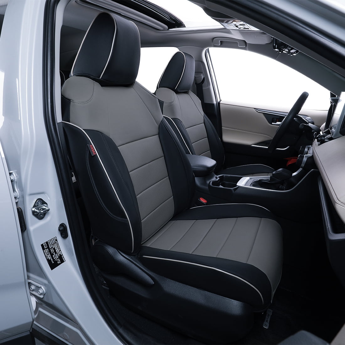 EKR Toyota RAV4 20192024 Custom Fit Car Seat Covers, Full Set Leather (Black/Gray)
