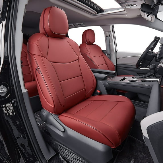 EKR Custom Fit Sienna Car Seat Covers for Toyota Sienna LE,XLE,SE,XLE Premium 2015-2020-Three Row,Breathable Leatherette Auto Seat Covers(Full Set,Burgundy)