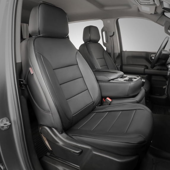 EKR Sierra Car Seat Covers Custom Fit for 2019-2026 GMC Sierra 1500 AT4,Denali,Elevation, SLT & 2019-2025 Sierra 2500HD/3500HD AT4, Denali(CrewCab) ,Rear Bench with Armrest ,Leather(Black)
