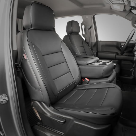 EKR Custom Fit GMC Sierra Car Seat Covers for 2019-2026 Sierra 1500 & 1500 HD Crew Cab Rear 60/40 Split Bench & Solid Backrest No Armrest,Full Set Leather(Black)