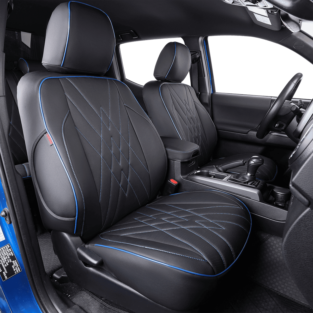 EKR Custom Fit Tacoma Car Seat Covers for Select Toyota Tacoma 2024 2025 Double cab SR SR5 TRD Sport TRD Off Road Limited Full Set Leather Black with Blue Trim Walmart