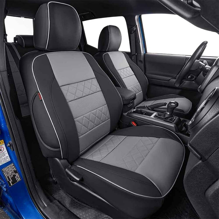EKR Custom Fit Tacoma Car Seat Covers for Toyota Tacoma 2016 2017 2018 2019  2020 2021 2022 2023 /Double Cab -Full Set,Leather(Black/Gray) 