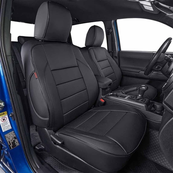 EKR Custom-Fit Tacoma Leather Seat Covers for Toyota Tacoma Double Cab/Crew Cab 2016-2023 Full Set, Waterproof Leather(Black)