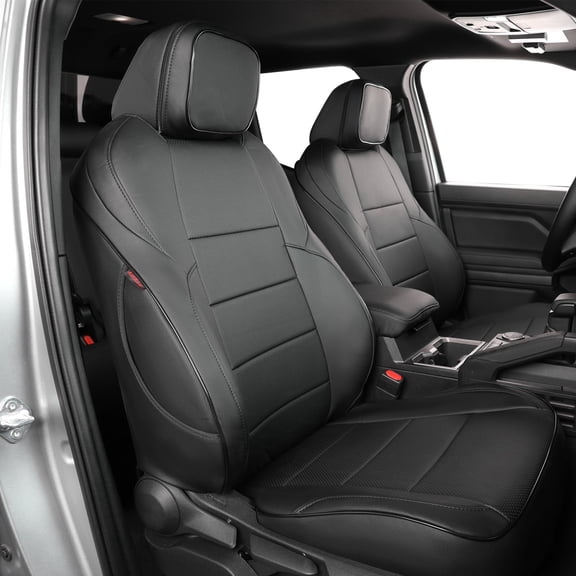 EKR Custom Fit Tacoma Car Seat Covers for Toyota Tacoma 2024 2025 2026 Double Cab Crew Cab - Full Set, Leather (Black)