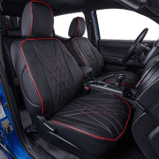 EKR Custom Fit Tacoma Leather Car Seat Covers for Toyota Tacoma 2016 2017 2018 2019 2020 2021 2022 2023 /Double Cab - Full Set,Leather(Black with Red Trim)