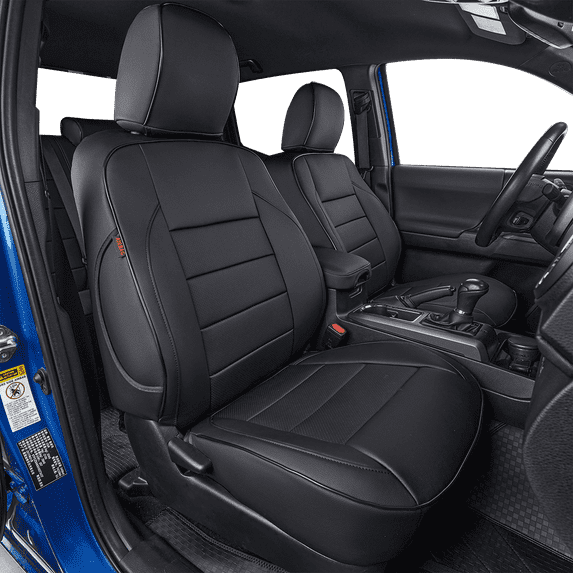 EKR Custom Fit Tacoma Leather Car Seat Covers for Toyota Tacoma Base 2012 2013 2014 2015 - Full Set Auto Seat Covers Waterproof,Leather(Black)