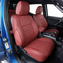 EKR Custom Fit Tacoma Leather Car Seat Covers for Select Toyota Tacoma 2005-2015 - Full Set Auto Seat Covers(Burgundy)