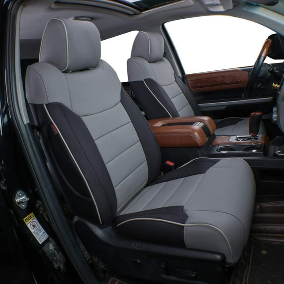 EKR Custom Fit Tundra Car Seat Covers for 2014 -2021 Toyota Tundra CrewMax/Crew Cab SR5,1794 Edition,Limited,Platinum -Leatherette(Full Set,Black/Gray)