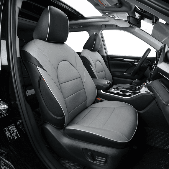 EKR Custom Fit Highlander Car Seat Covers for Toyota Highlander 2014-2019 Three Rows,Second Row 40/60 Split,8 Seat,Full Set Faux Leathere Car Seat Protectors for Trucks(Gray)