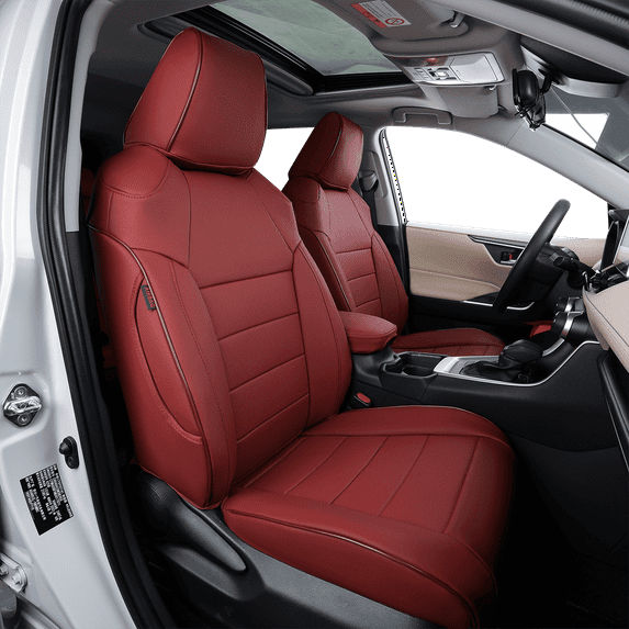 EKR Custom Prius Car Seat Covers for 2011 2012 2013 2014 2015 Toyota Prius - Full Set of Leatherette Car Seat Covers (Burgundy)