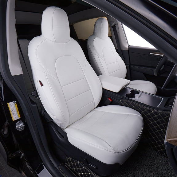 EKR Custom-fit Model Y Seat Covers for Tesla Model Y 2026 Long Range (Only for 5 Seats),Waterproof Seat Protectors,Leather Car Seat Cover Full Set (Pure White)