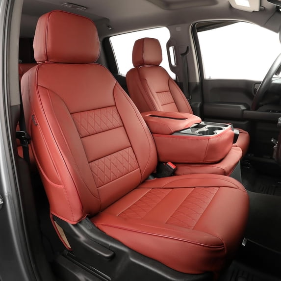 EKR Silverado Seat Covers Custom Fit for 2014-2018 Chevrolet Silverado 1500 Crew Cab & HD 2500/3500 Crew CabWT/LS/LT/LT/High Country/Custom, Rear Seat with Armrest (Burgundy)