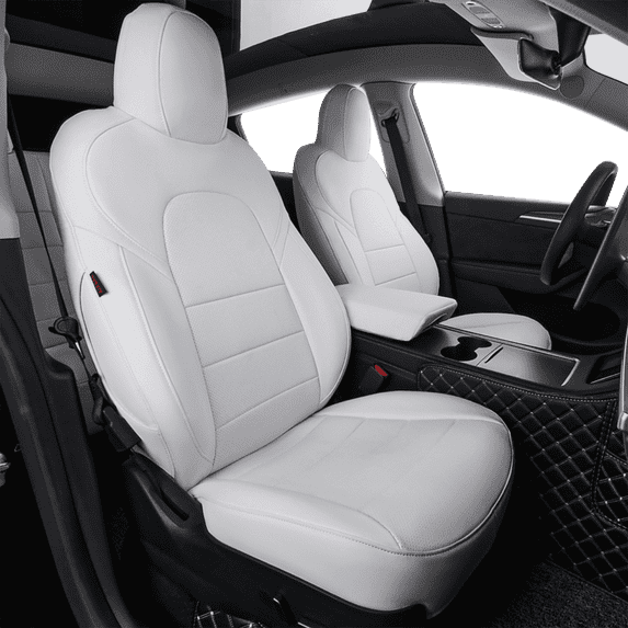 EKR Custom Fit Model Y Car Seat Covers for Tesla Model Y 2020 2021 2022 2023 2024 2025 - Full Set Leather 5-Seater Saver( Pure White)